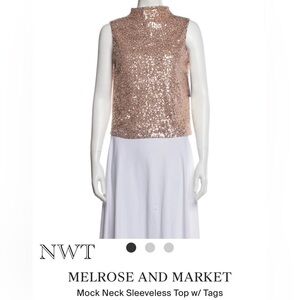 NWT Melrose & Market from Nordstrom Mock Neck Champagne Sequin Top size Large